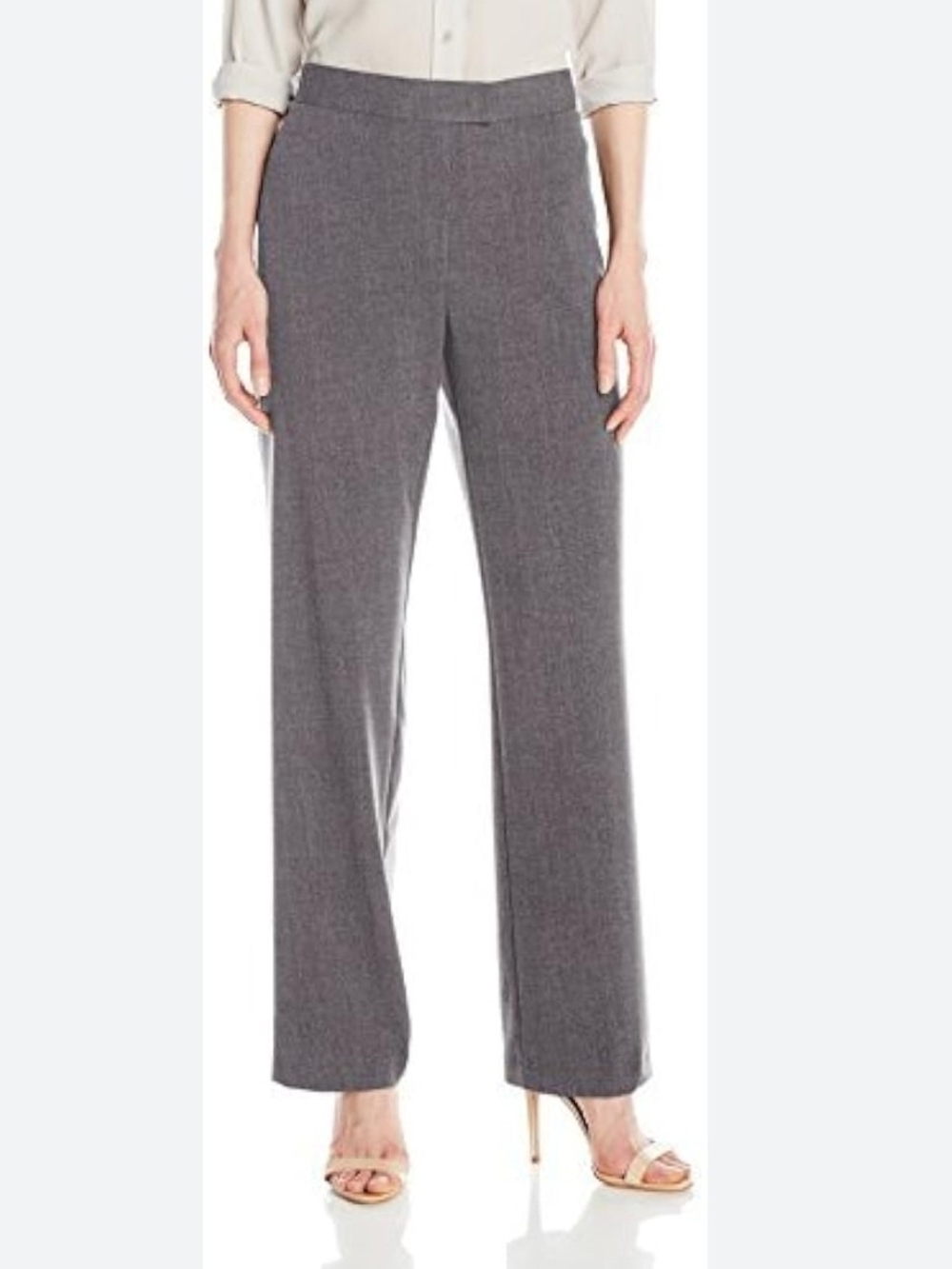 Sag Harbor Women's Straight-Leg Dress Trousers 100% Wool in Gray Size 12 Petite
